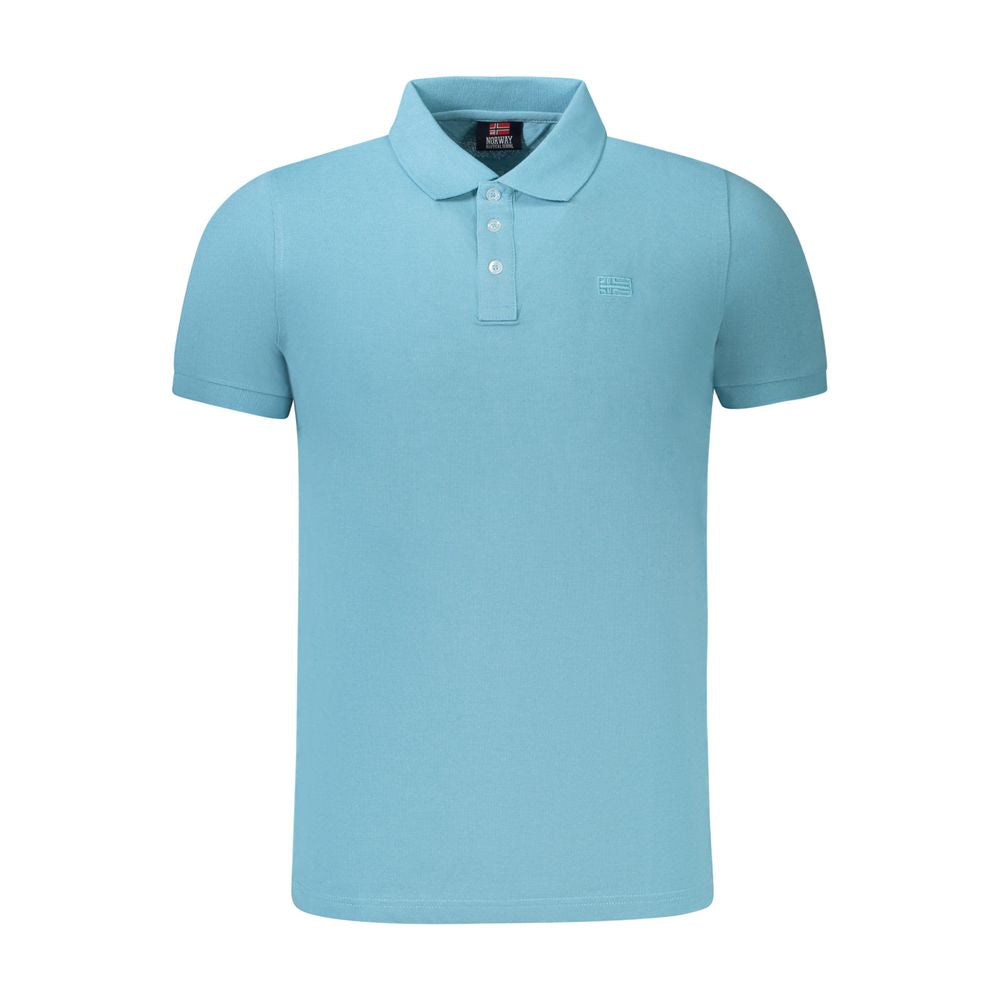 Norway 1963 Light Blue Cotton Men Polo Shirt with short sleeves, classic three-button design, and subtle embroidery.