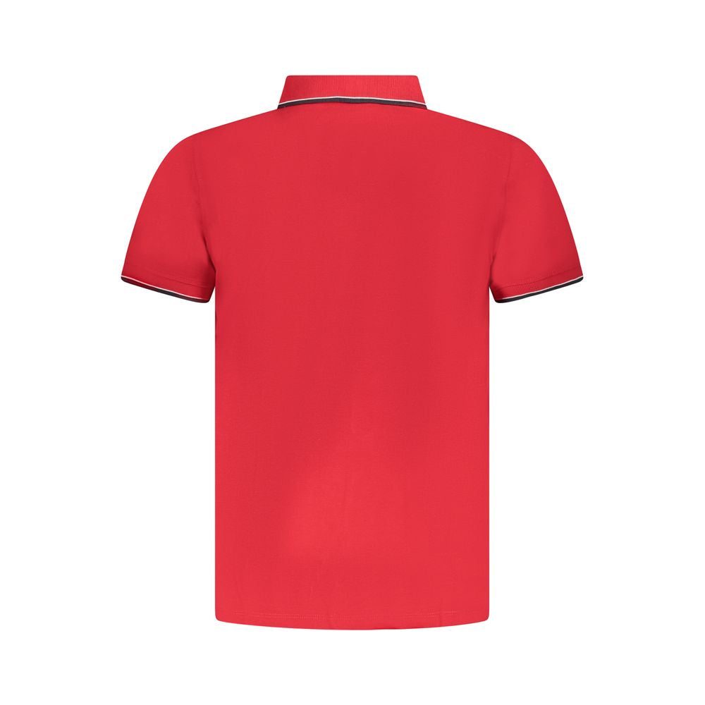 Back view of Norway 1963 Red Cotton Polo Shirt with short sleeves, three buttons, and contrasting details.