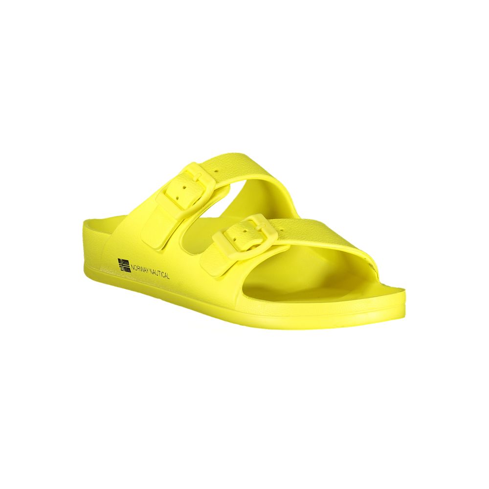 Norway 1963 Yellow Plastic Women Sandal with bold buckles and signature logo, retro-modern style, durable material