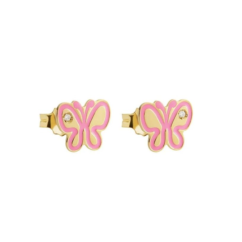 ORECCHINI LE BEBE MOD. PMG202 - Gold and pink butterfly design earrings