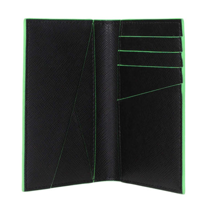 Open Off-White Black Leather Cardholder with fluo green accents showing multiple slots for cards. MPN OMND083LEA0011070.