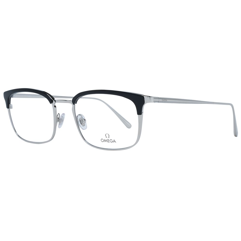 Omega Black Men Glasses Frame with full-rim acetate and metal design, demo lenses, and rectangle style for men.