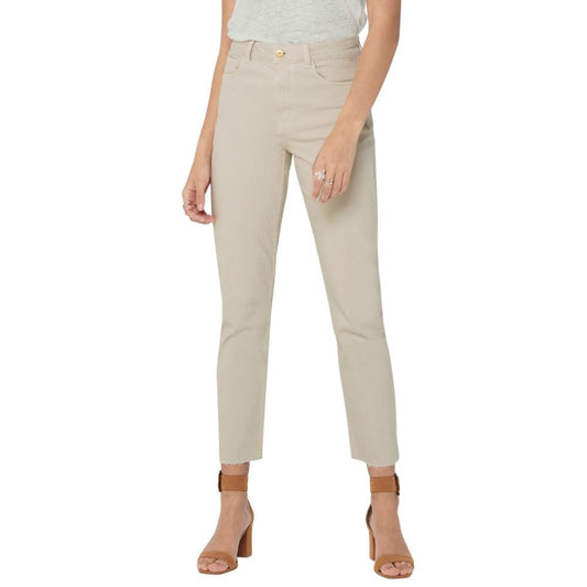 Only Beige Cotton Mom Jean with high waist and straight leg fit, perfect for versatile styling with casual or elegant tops.