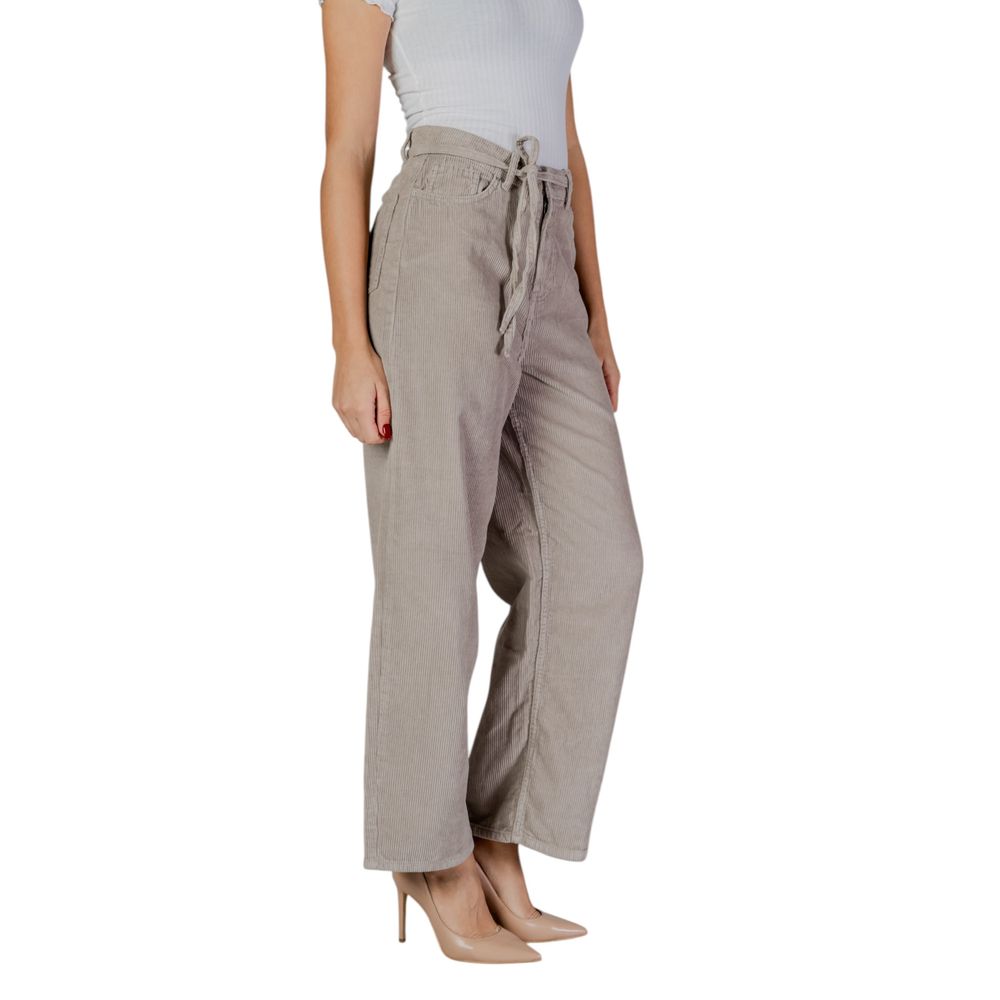 Only Beige Cotton Pant for women - loose fit joggers with fabric belt for comfort and style, made from 100% cotton.