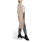 Model wearing Only Beige Marabou Cardigan over casual outfit, showcasing long sleeves and open design for versatile autumn style