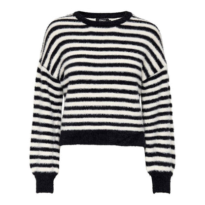 Only Black And White Marabou Sweatshirt, women's striped sweater made of 70% nylon and 30% acrylic, offering a versatile and stylish look.