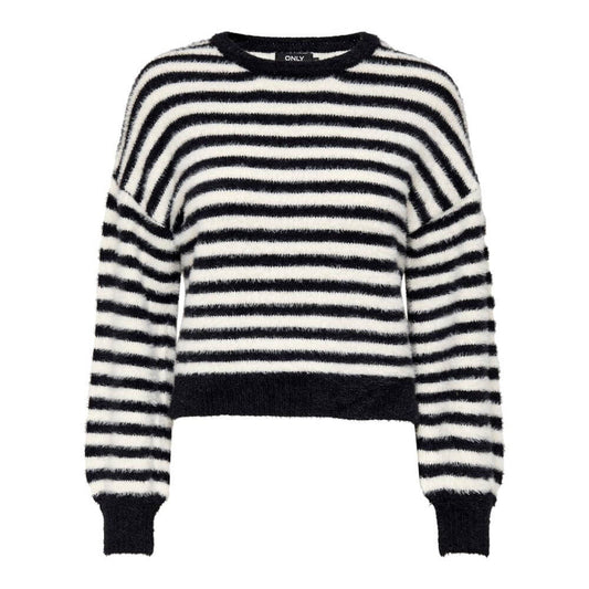 Only Black And White Marabou Sweatshirt, women's striped sweater made of 70% nylon and 30% acrylic, offering a versatile and stylish look.