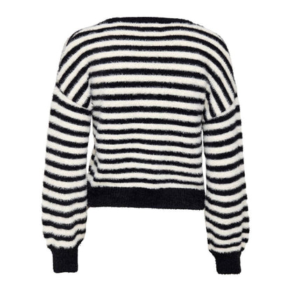 Only Black And White Marabou Sweatshirt with striped pattern, comfortable and stylish women's sweater, back view.