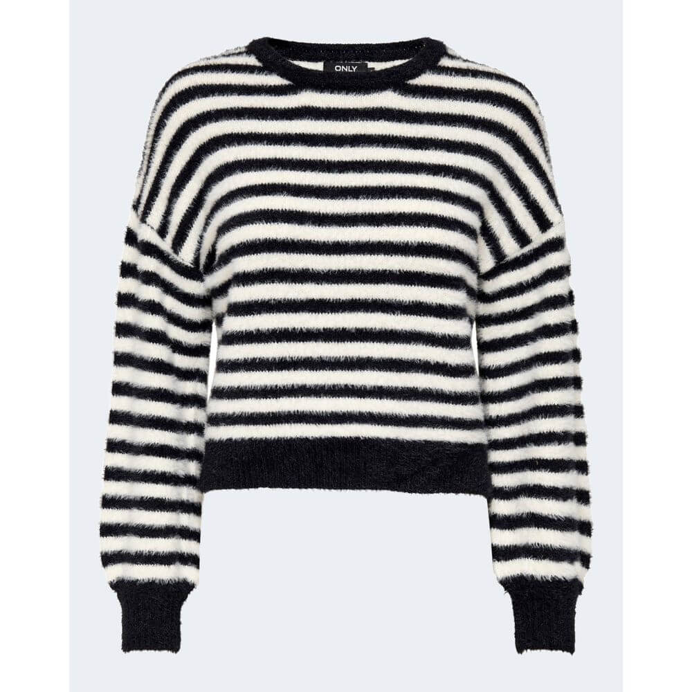 Black and white striped Only Black And White Marabou Sweatshirt for women, made from 70% nylon and 30% acrylic. Versatile and stylish.