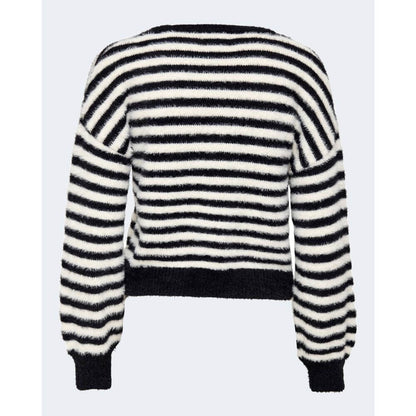 Alt Tag: Only Black And White Marabou Sweatshirt with striped design, perfect for casual wear, made from soft 70% nylon and 30% acrylic.