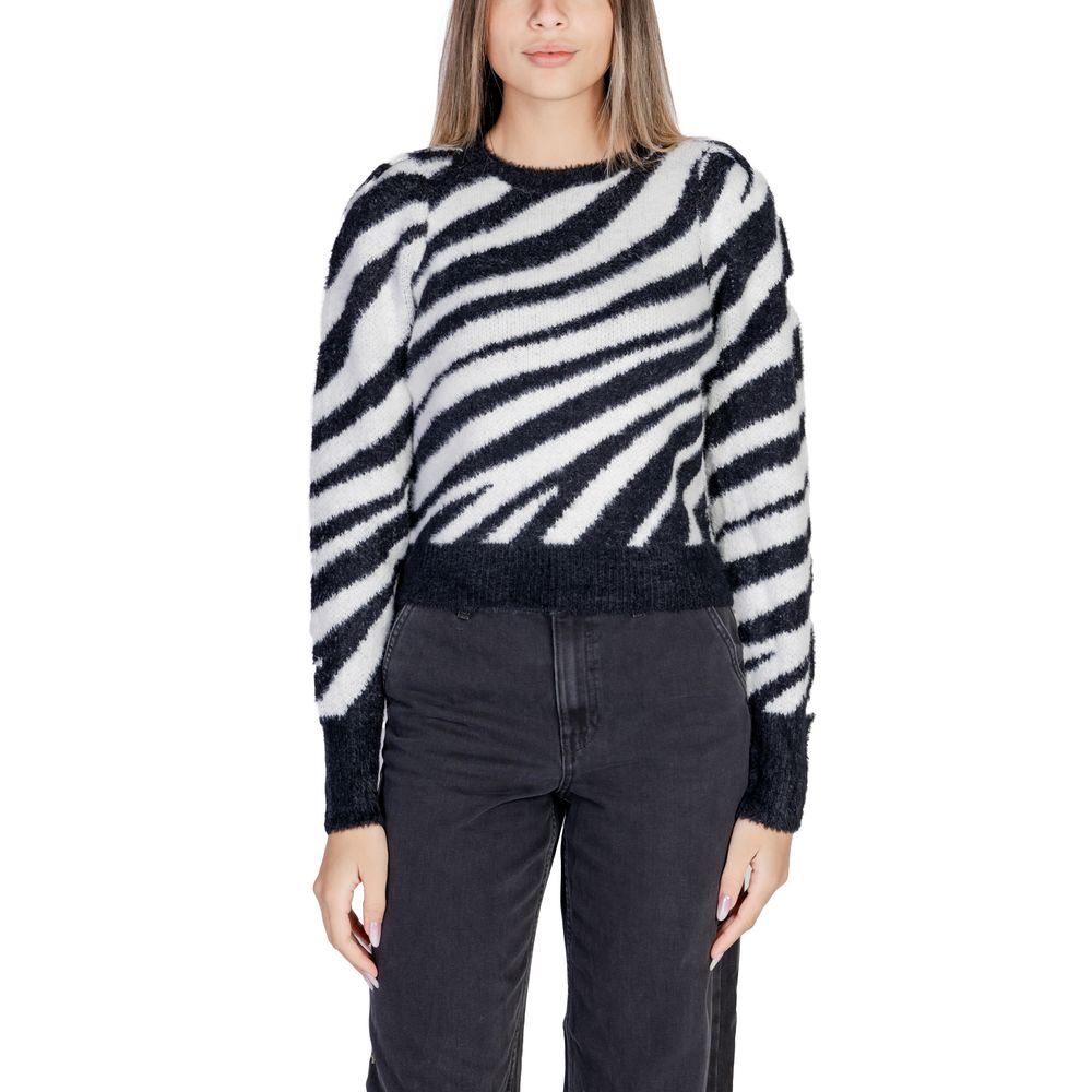 Only Black Nylon Sweater with zebra pattern, women's knitwear from Fall/Winter collection, 70% Nylon, 30% Acrylic