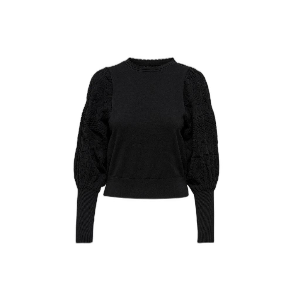 Only Black Polyester Sportswear sweater with textured long sleeves and round neckline, perfect for versatile and stylish outfits.