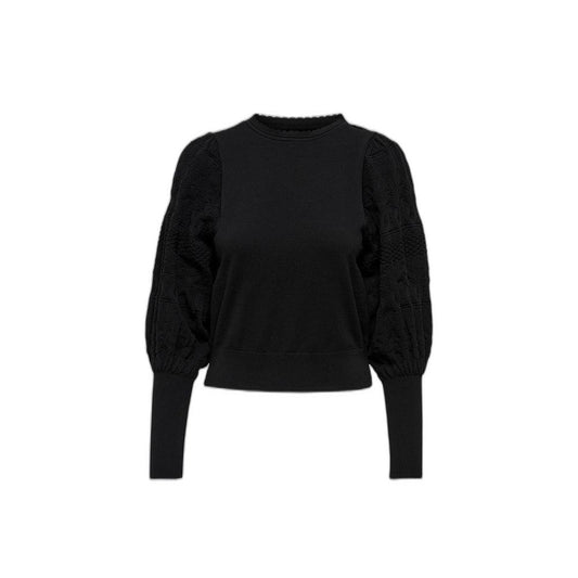 Only Black Polyester Sportswear sweater with textured long sleeves and round neckline, perfect for versatile and stylish outfits.