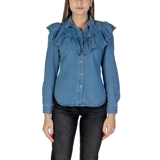 Fashionable Only Blue Cotton Shirt for women, long sleeve, 100% cotton, elegant design for style-conscious women.