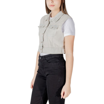 Only Light Blue Cotton Sleveless Jacket