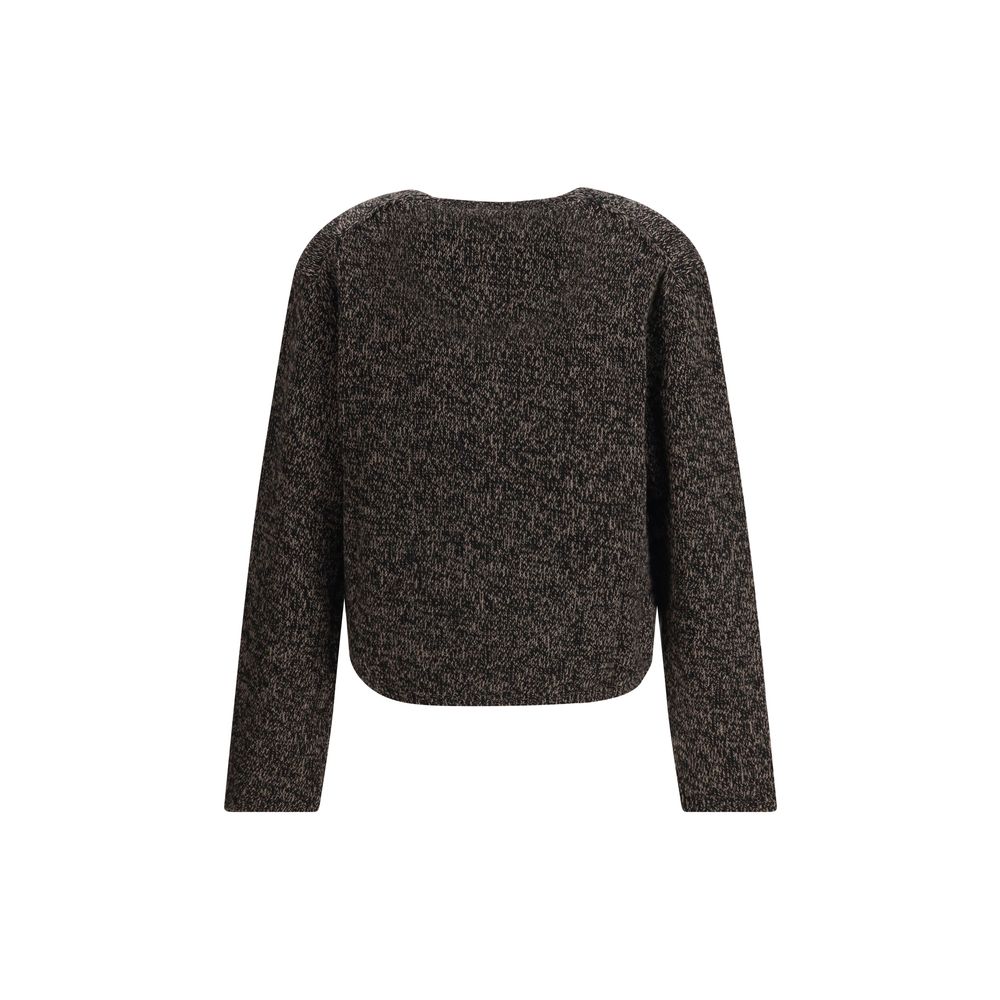 Back view of Our Legacy Brown Wool Cardigan featuring relaxed fit and ribbed detailing with superfine Italian yarn for comfort.