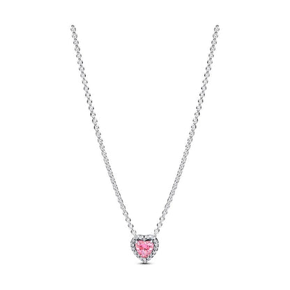 PANDORA JEWELRY Mod. 398425C02-45 silver necklace with heart-shaped pink stone pendant