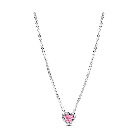 PANDORA JEWELRY Mod. 398425C02-45 silver necklace with heart-shaped pink stone pendant