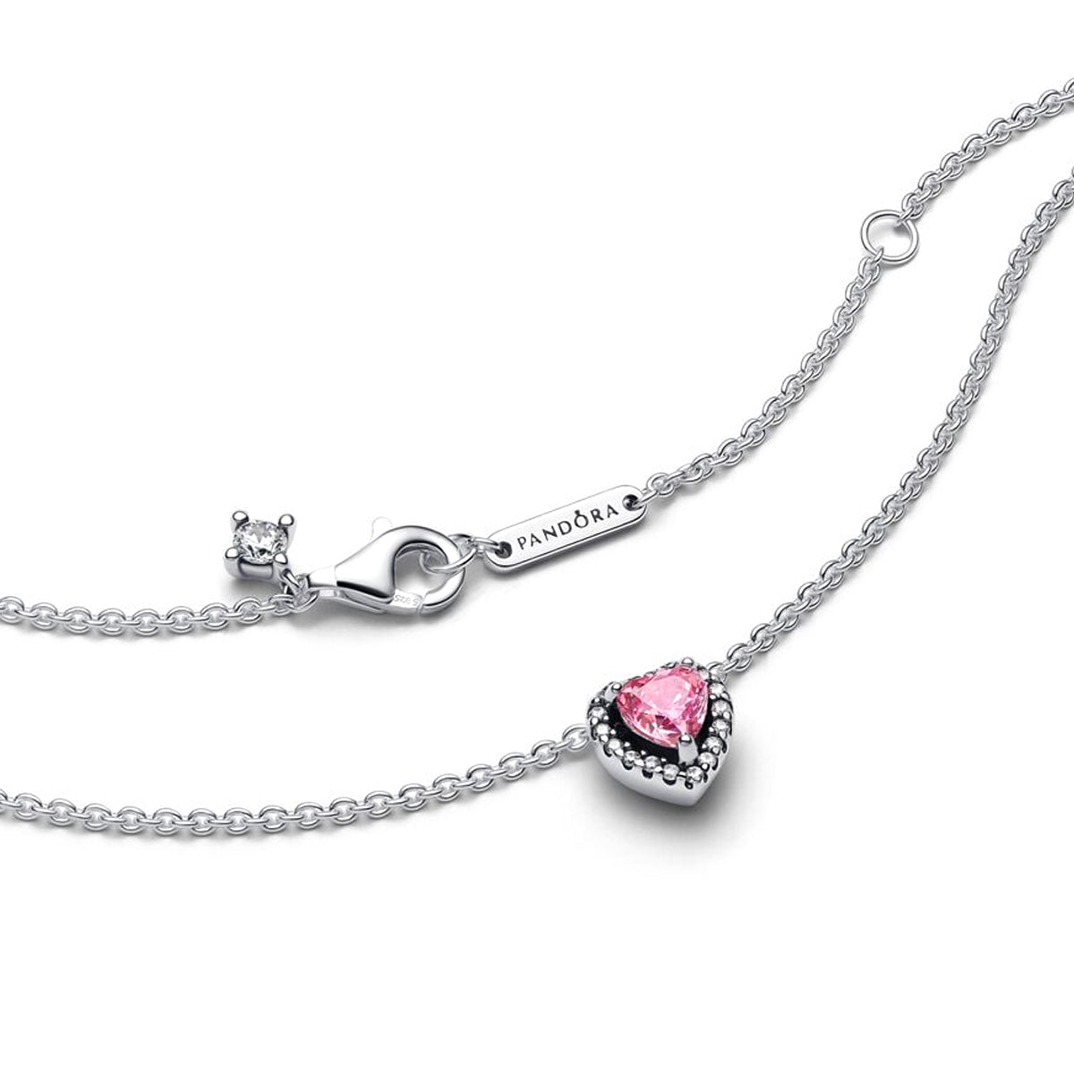 PANDORA JEWELRY Mod. 398425C02-45 silver necklace with pink heart-shaped pendant