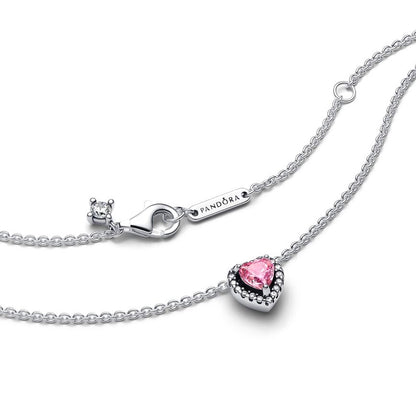 PANDORA JEWELRY Mod. 398425C02-45 silver necklace with pink heart-shaped pendant