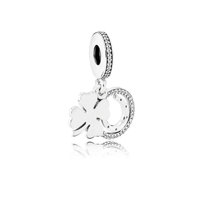 PANDORA Mod. 792089CZ silver clover charm for ladies, made in THAILAND, includes official packaging.
