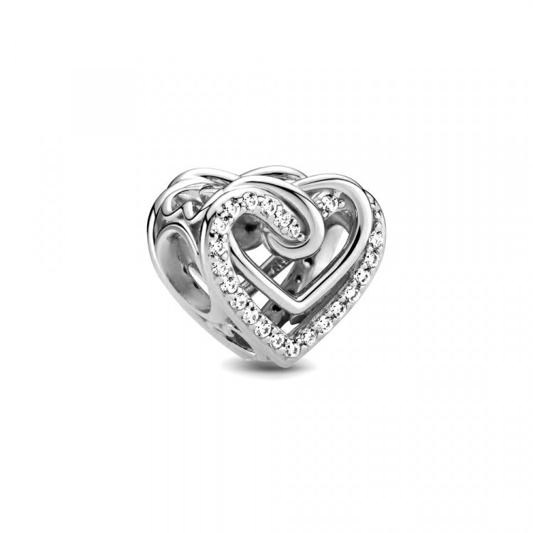 PANDORA Mod. 799270C01 heart-shaped silver charm with cubic zirconia accents, elegant jewelry piece for ladies.