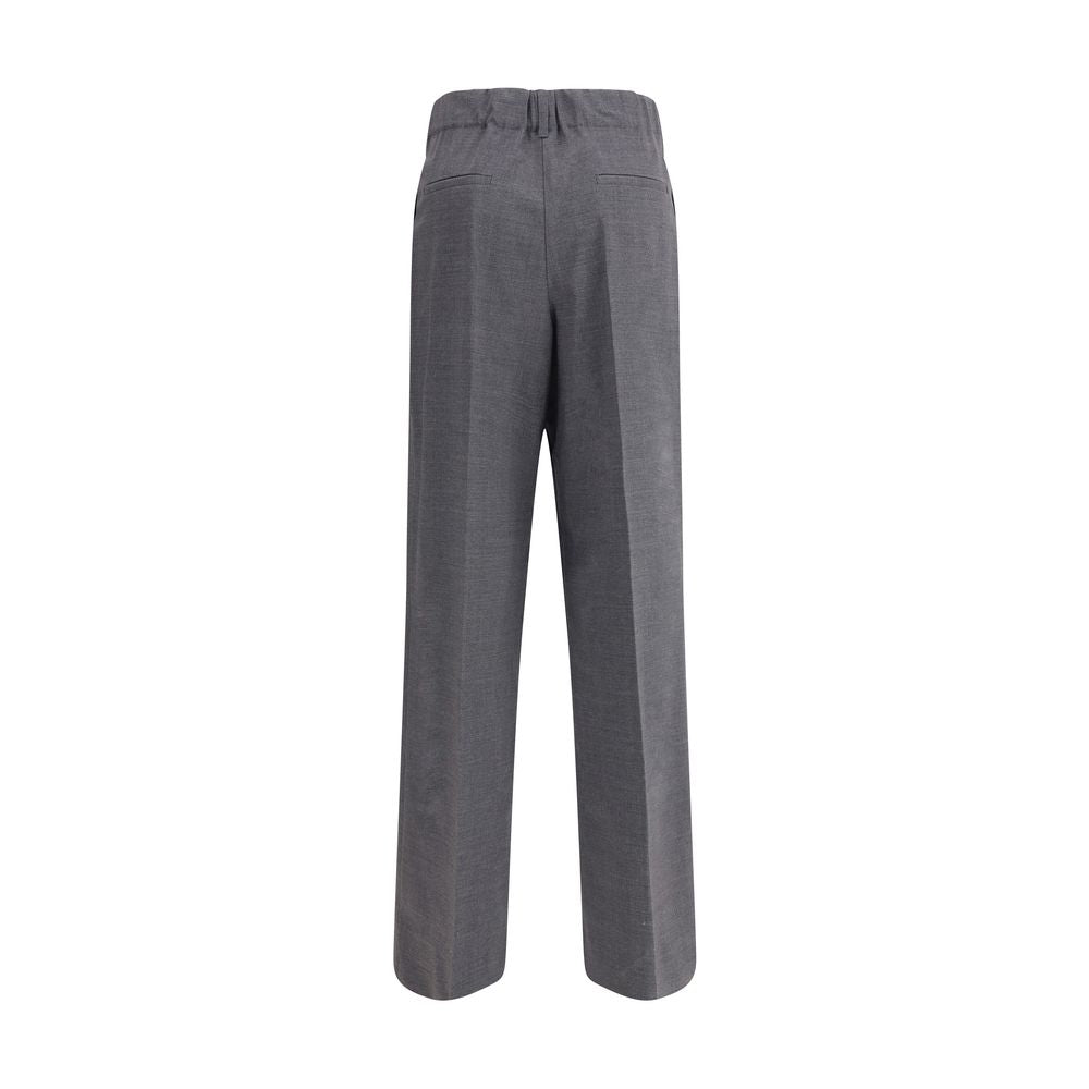 P.A.R.O.S.H. Gray Elastane Casual Pants with wide-leg, elasticized waistband, back view showing welt pockets, AW25 collection.