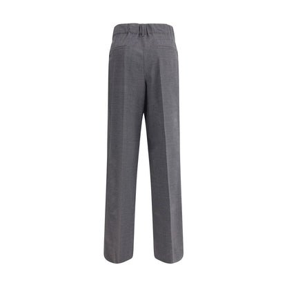 P.A.R.O.S.H. Gray Elastane Casual Pants with wide-leg, elasticized waistband, back view showing welt pockets, AW25 collection.