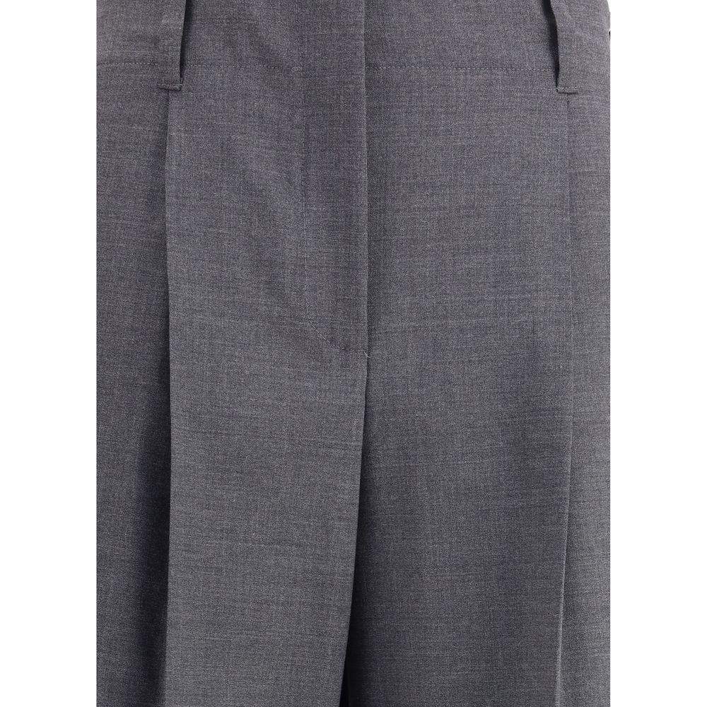 P.A.R.O.S.H. Gray Elastane Casual Pants with wide-leg pattern, elasticized waistband, button zipper closure, and wool blend.