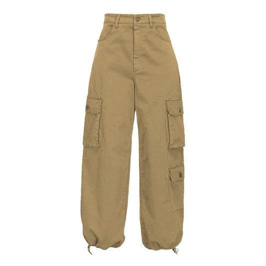 PINKO Beige Cotton Women Cargo Pant with multiple pockets and button zipper closure for comfort and style.