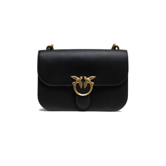 PINKO Black Leather Love Bell Classic Shoulder Bag