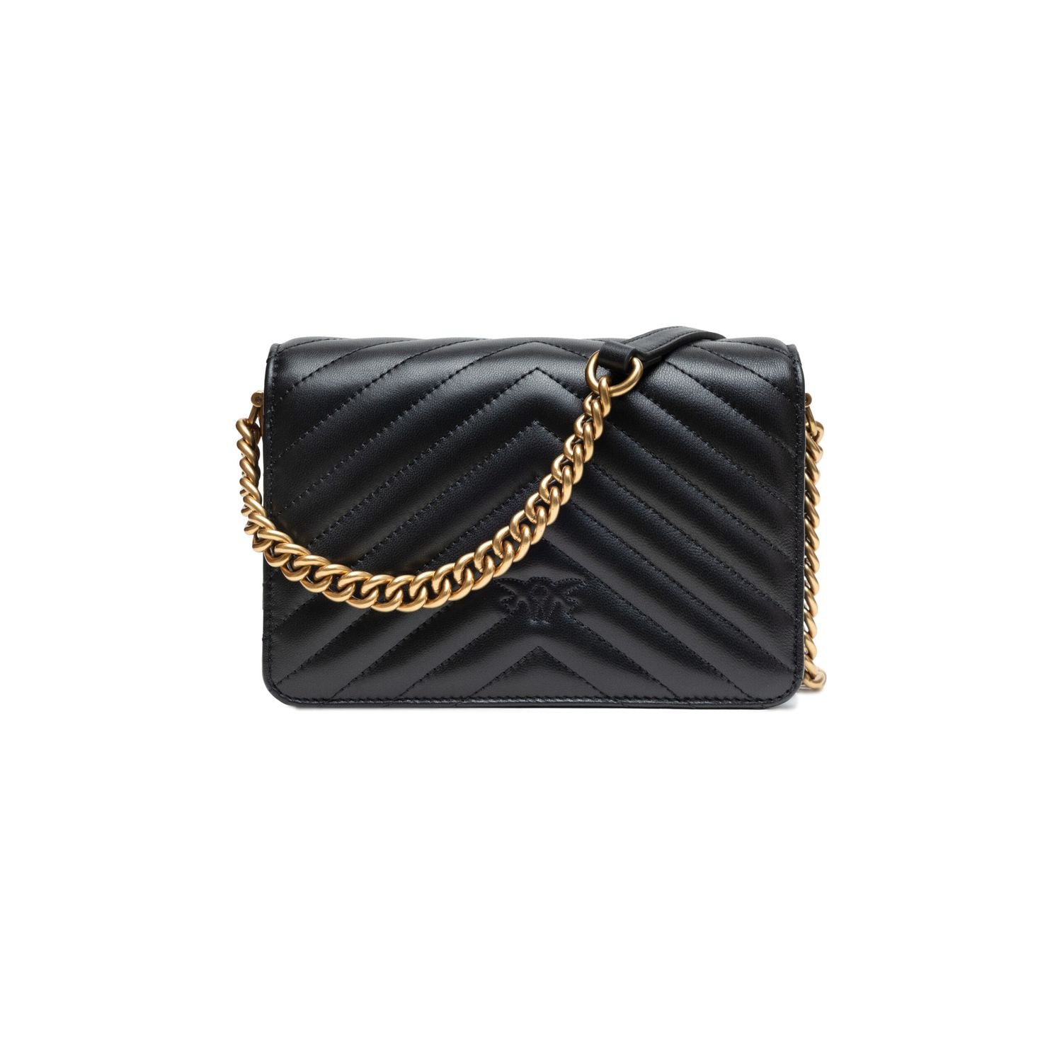 PINKO Black Leather Love Click Mini Shoulder Bag