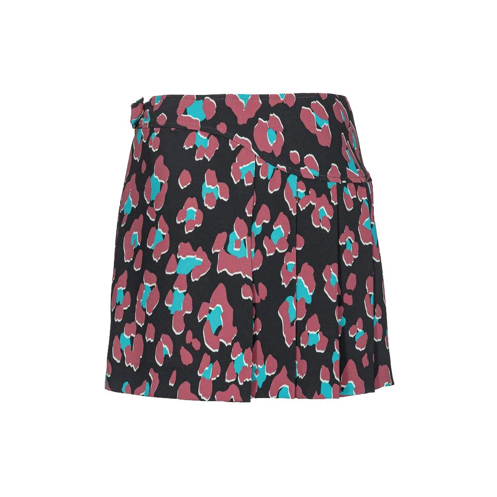 PINKO Black Polyester Skirt with abstract print, pleated cady miniskirt featuring side button closure and Love Birds buckle.