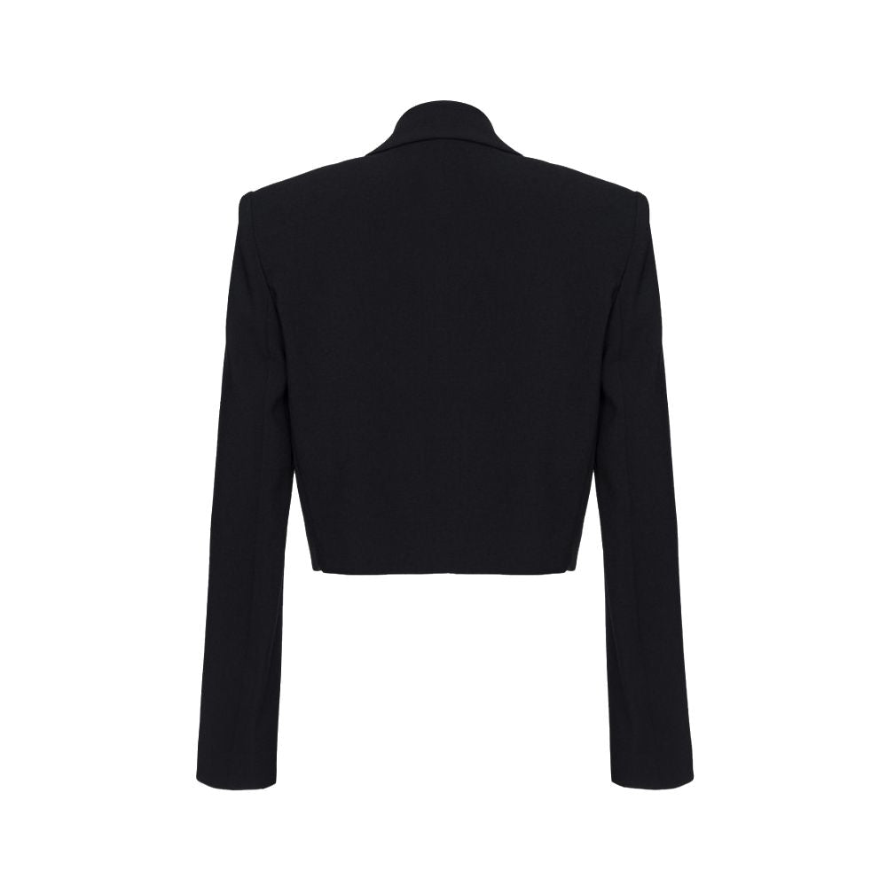 Back view of PINKO Black Polyester Women Blazer with chic design and gold buttons.