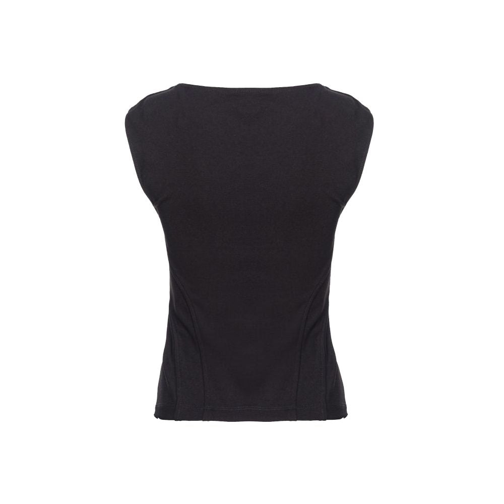 PINKO Black Viscose Women Top, sleeveless with wide neckline and side zip, perfect for elegant transitions, back view.