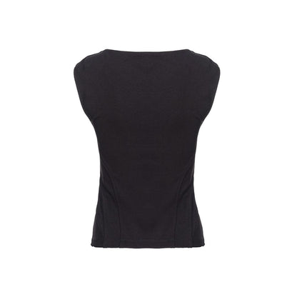PINKO Black Viscose Women Top, sleeveless with wide neckline and side zip, perfect for elegant transitions, back view.