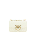 PINKO Elegant White Mini Love Shoulder Bag with quilted design and gold-plated Love Birds logo, made from calf leather.