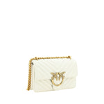 PINKO Elegant White Mini Love Shoulder Bag with quilted leather and gold Love Birds logo, perfect for a sophisticated look.