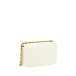 PINKO Elegant White Mini Love Shoulder Bag in quilted calf leather with gold chain and Love Birds logo.
