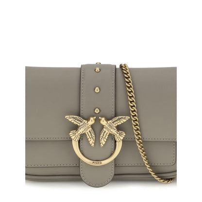 PINKO Gray Calf Leather Bos Taurus Shoulder Bag