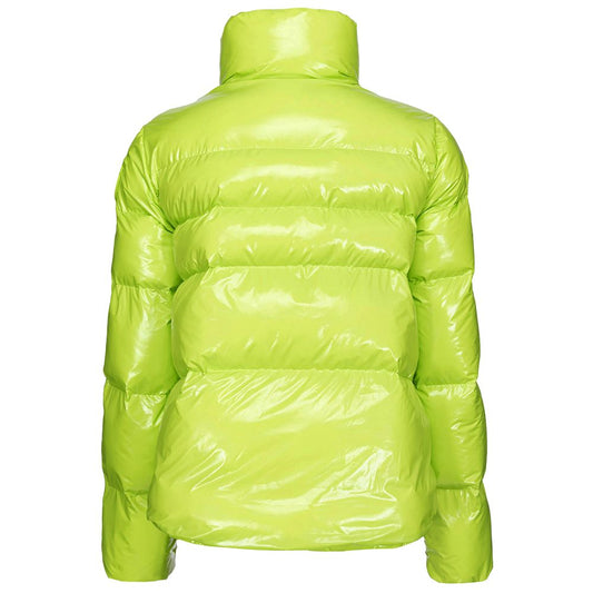 PINKO Green Polyamide Jackets & Coat, shiny crystal nylon, padded down, pea coat silhouette, zip closure, two side pockets, rubber logo.