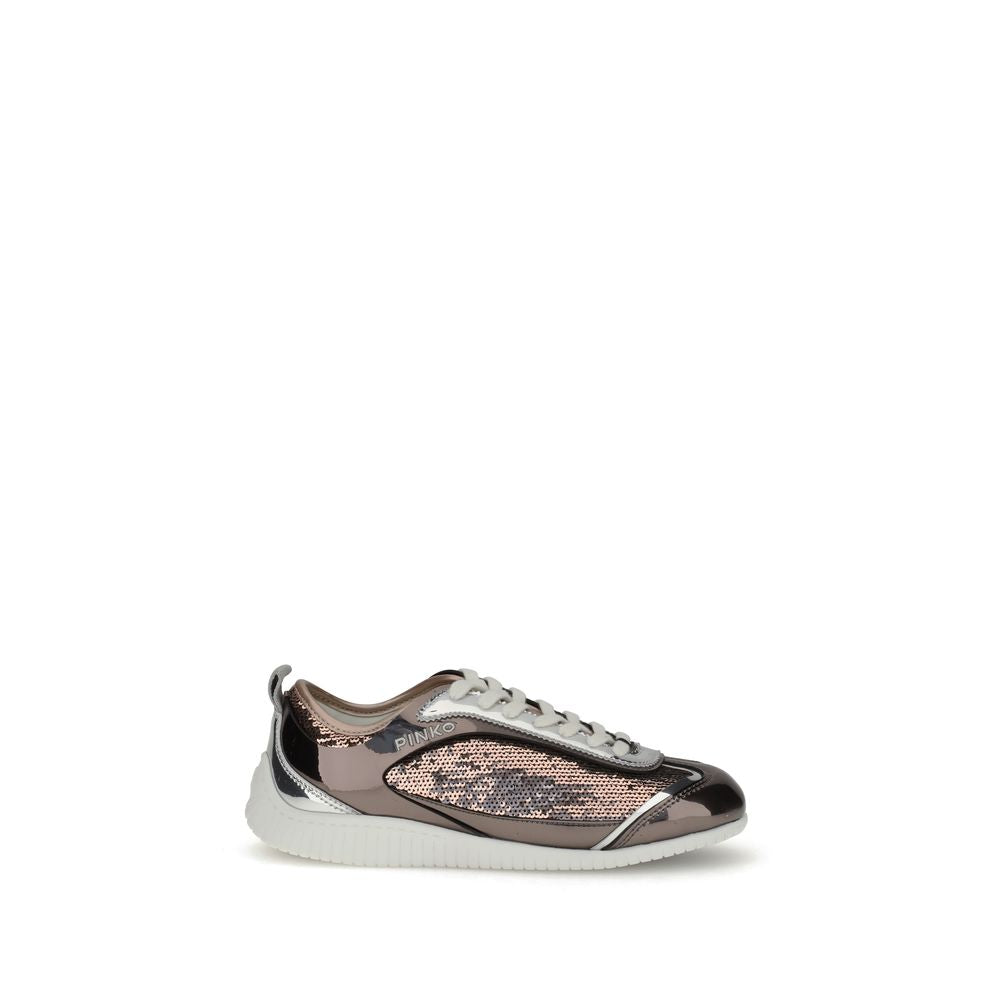 PINKO Multicolor Polyamide Low Top Sneakers with side logo, sequined fabric, lace-up closure, embossed Loving Birds detail, and rubber sole.