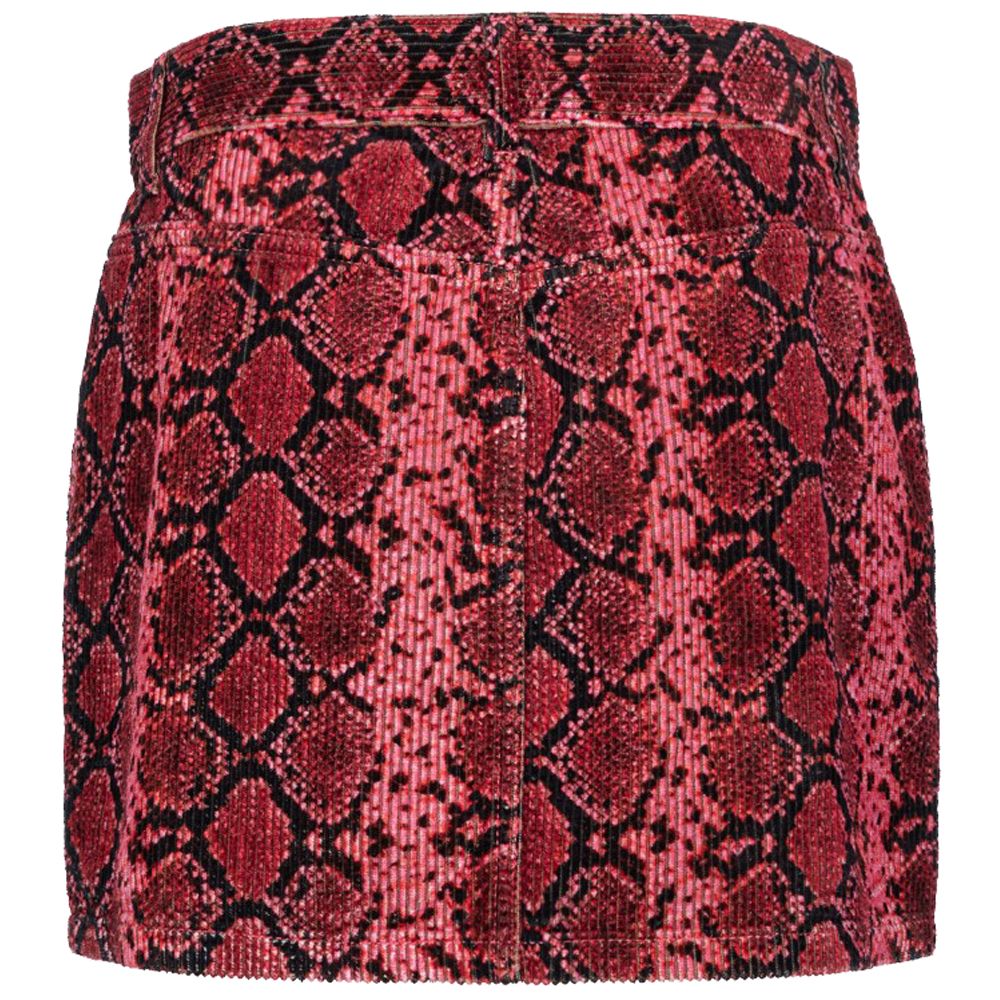 PINKO Red Cotton Women's Miniskirt with bold snake print, corduroy fabric, and sleek metal zip closure for a chic, rebellious look.