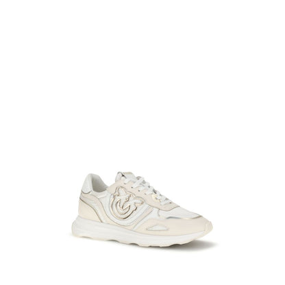 PINKO White Cotton Athletic Sneakers with leather upper, suede inserts, and rubber sole, featuring PINKO logo and 4 cm high sole.