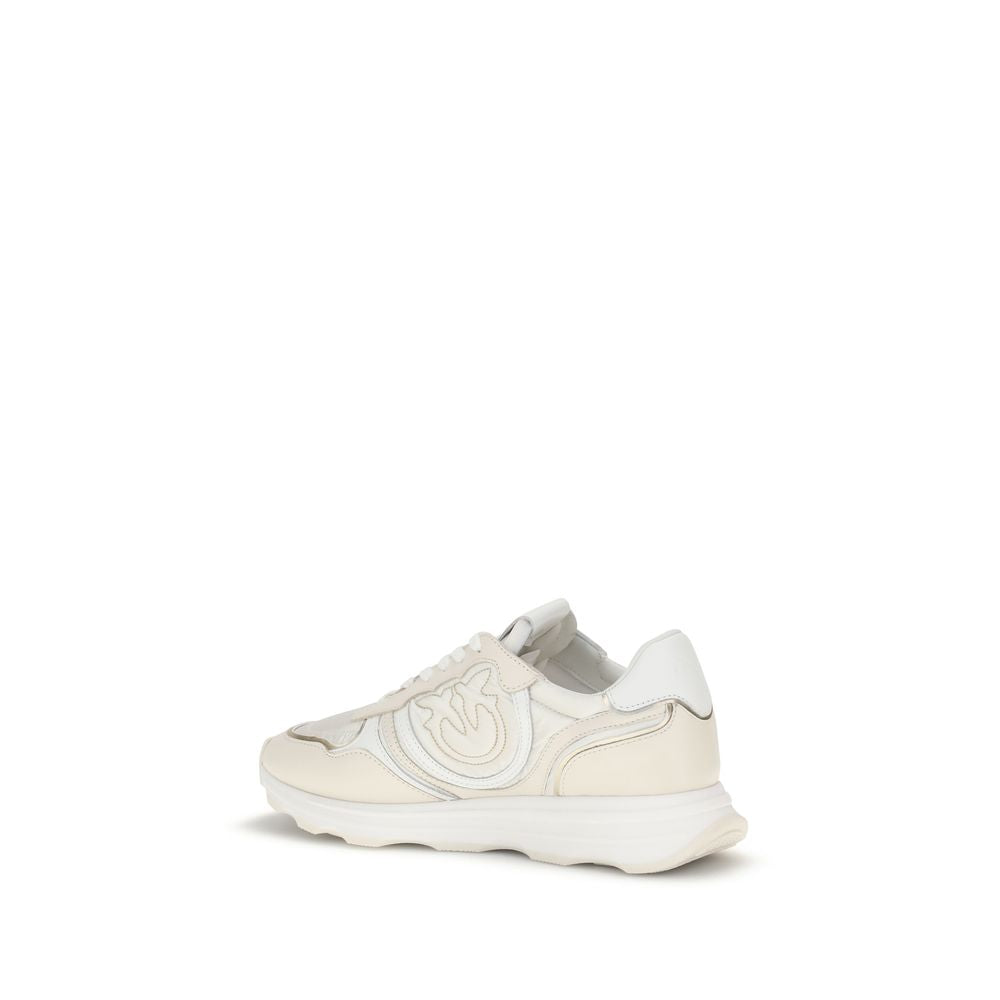 PINKO White Cotton Athletic Sneakers with suede and technical fabric, featuring a 4 cm contoured rubber sole and PINKO logo on the side.