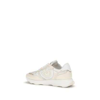 PINKO White Cotton Athletic Sneakers with suede and technical fabric, featuring a 4 cm contoured rubber sole and PINKO logo on the side.