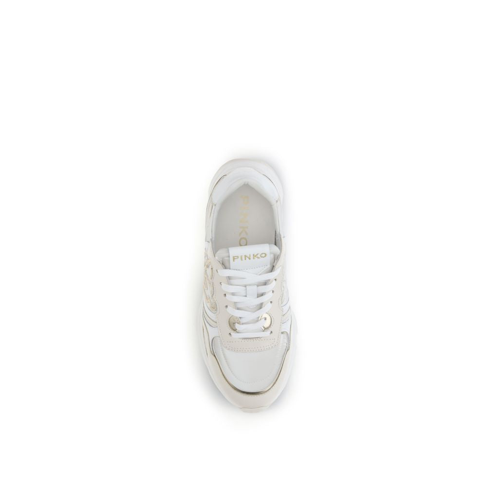 PINKO White Cotton Athletic Sneakers with suede and technical fabric, featuring PINKO logo and 4 cm rubber sole for grip and flexibility.