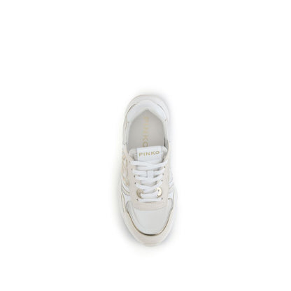 PINKO White Cotton Athletic Sneakers with suede and technical fabric, featuring PINKO logo and 4 cm rubber sole for grip and flexibility.