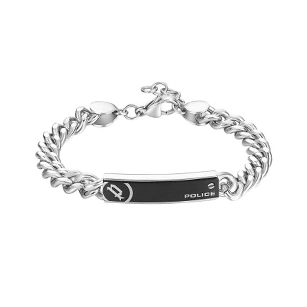 Silver bracelet featuring POLICE JEWELS JEWELRY Mod. PEAGB0010801 with a black and silver design.