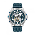 POLICE WATCHES Mod. PEWGE1601803 with blue strap, showcasing detailed watchface and silver casing.